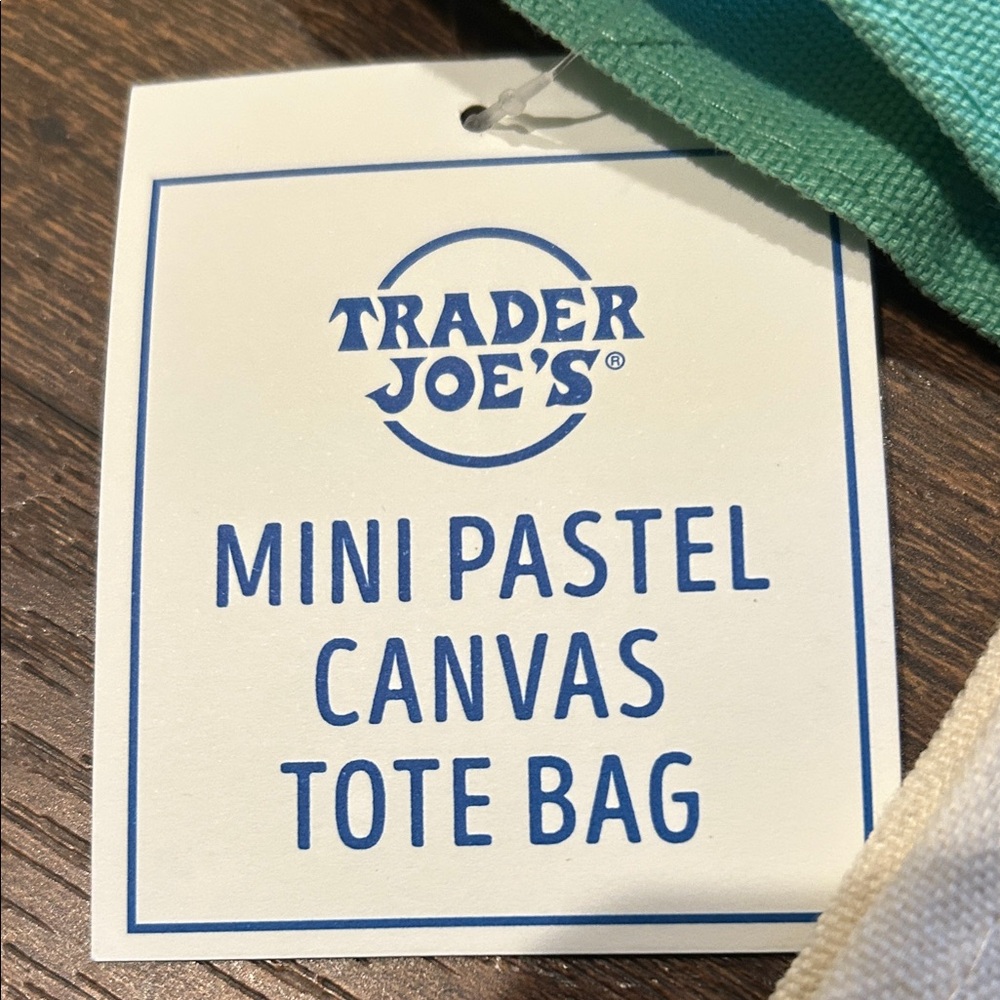Trader Joe's Teal and Cream Mini Tote Bag (NWT) - Picture 2 of 5